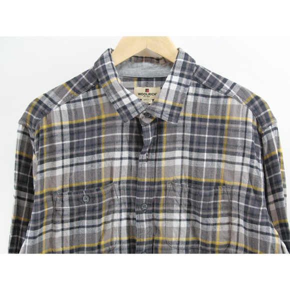 Woolrich Men’s Button Down Flannel‎ XL Plaid Black Yellow - Picture 2 of 7